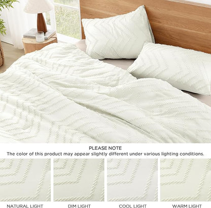 Litanika Comforter Super King Size Set Ivory, 3 Pieces Chevron Tufted Solid Bedding Comforter Sets, Fluffy Bed Set