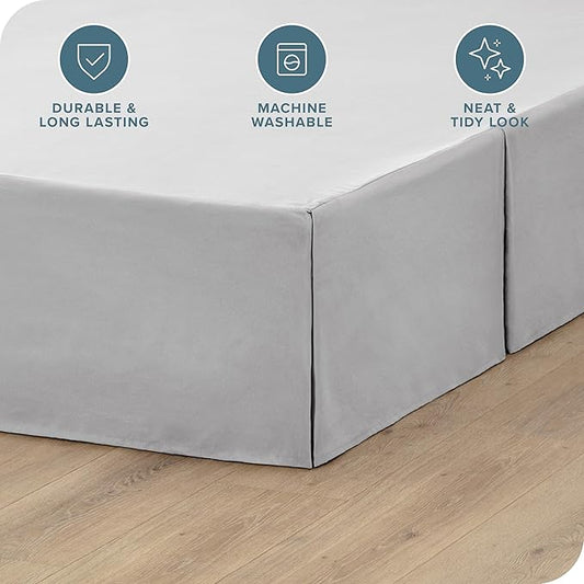 Bare Home Full XL Bed Skirt - 15-Inch Tailored Drop Easy Fit - Bed Skirt for Full Extra Long Beds - Center & Corner Pleats (Full XL, Light Grey)