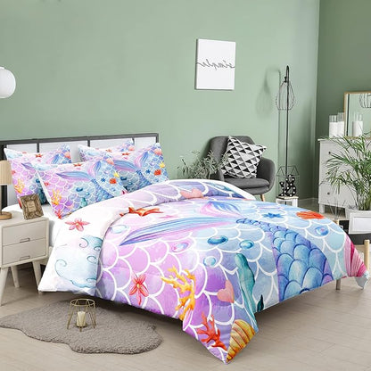 NINENINE Mermaid Comforter Sets,Twin Bedding Sets for Girls,Kids Comforter Sets for Girls, Twin Bedding with 1 Comforter 1Pillowcase