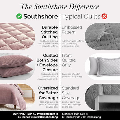 Southshore Fine Living, Inc. Twin Quilt Bedding Set, Soft Brushed Microfiber Quilt, Twin Coverlet Bedspread, Wrinkle & Pet Hair Resistant Bedding, Easy Care, with 1 Pillow Sham, Lavender