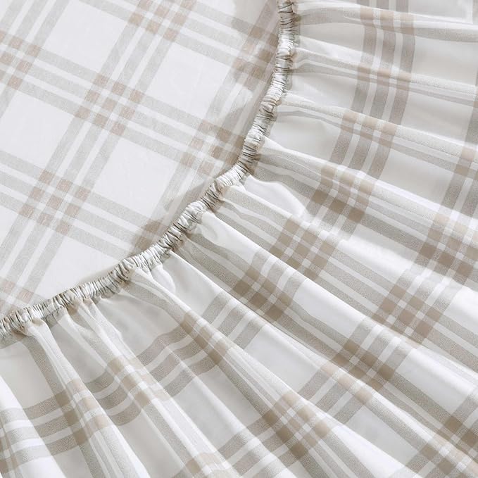 Eddie Bauer - King Sheet Set, Cotton Percale Bedding Set, Super Soft and Bedding Set, Oeko-Tex Certified (Basic Plaid Beige, King)