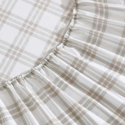 Eddie Bauer - Queen Sheet Set, Cotton Percale Bedding Set, Super Soft and Bedding Set, Oeko-Tex Certified (Basic Plaid Beige, Queen)
