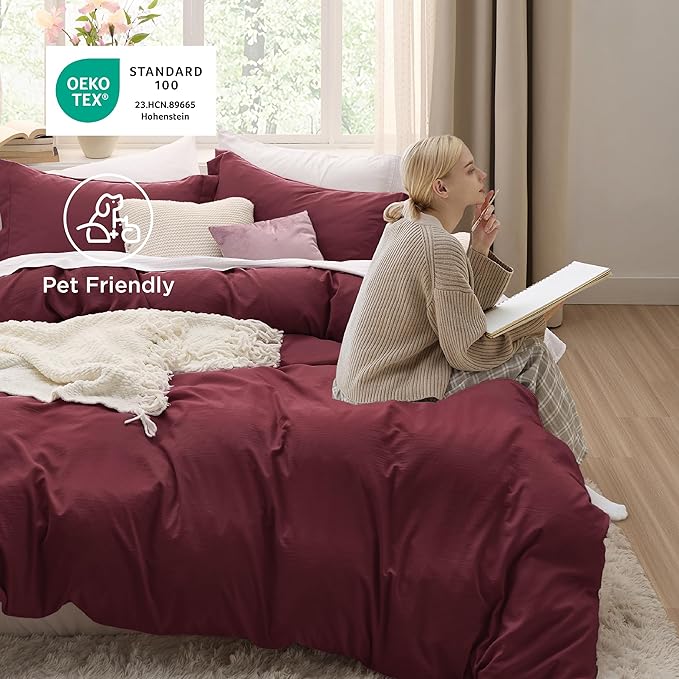 Bedsure Winery Twin Duvet Cover - 2 Pieces Prewashed Extra Soft Bedding Set, Includes 1 Duvet Cover Twin Size 68x90 Inches with Zipper Closure & 1 Pillow Sham, Comforter Not Included