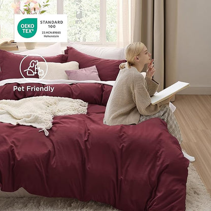 Bedsure Winery Twin Duvet Cover - 2 Pieces Prewashed Extra Soft Bedding Set, Includes 1 Duvet Cover Twin Size 68x90 Inches with Zipper Closure & 1 Pillow Sham, Comforter Not Included