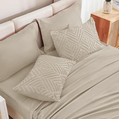 Andency Queen Size Comforter Set 7 Piece Oatmeal - Bed in a Bag Queen Boho Lightweight Fluffy Tufted Bedding Sets with Comforter, Sheets, Pillowcases & Shams