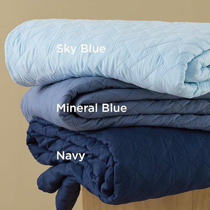 Bedsure Quilts King Size - Lightweight Bedspreads King Size with Basket Weave Pattern, Soft Quilt Bedding Set, Navy Comforter Set Coverlet for All Seasons with 2 Pillow Shams (106" x 96") | Skin-Friendly Soft, All-Season Comfort, Breathable, Lightweigh...