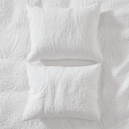 palassio White Paisley 100% Cotton Quilt Twin Size Bedding Sets with 1 Pillow Sham, Boho Floral Lightweight Farmhouse Country Vintage Soft Bedspread Shabby Chic Coverlet for All Season, 2 Pieces