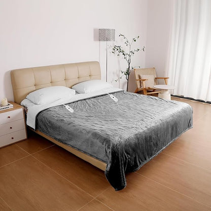 ESTINGO Electric Blanket Queen Size, Queen Heated Blanket Dual Control with 5 Heating Levels & 10 Hours Auto Off, Machine Washable Plush Heating Blanket 84" x 90", Cool Gray