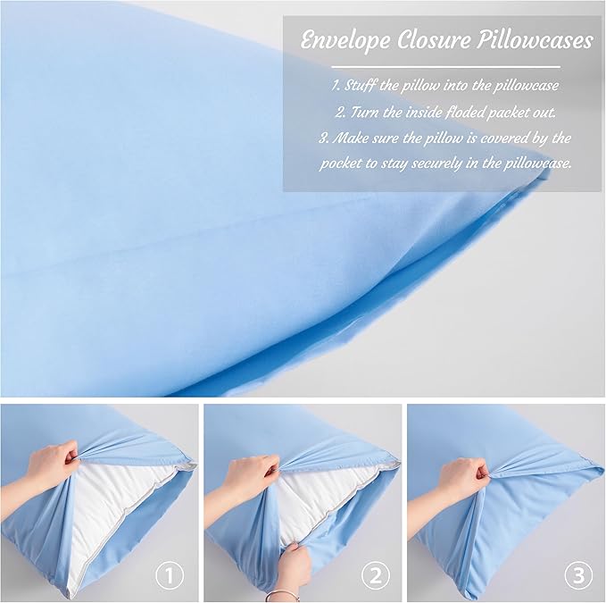 NTBAY Toddler Pillow Cases Set of 2, 2 Pack Brushed Microfiber 14x20 Pillow Cases, Soft, Wrinkle, Fade, Stain Resistant Sky Blue Pillow Cases with Envelope Closure, 14x20 Inches, Sky Blue