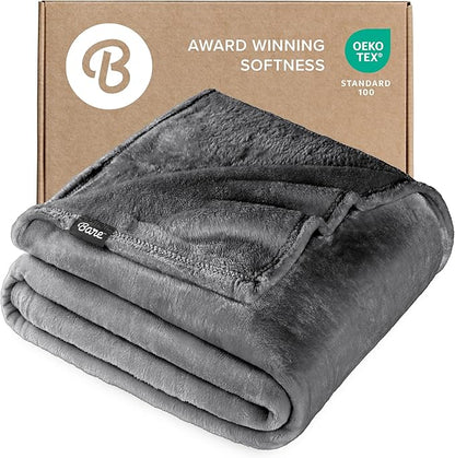 Bare Home Fleece Blanket - Throw Extra Long - Ultra-Soft Lightweight for Bed, Sofa, and Couch - Luxury Microplush - Cozy Warm Blanket (Throw XL, Grey)
