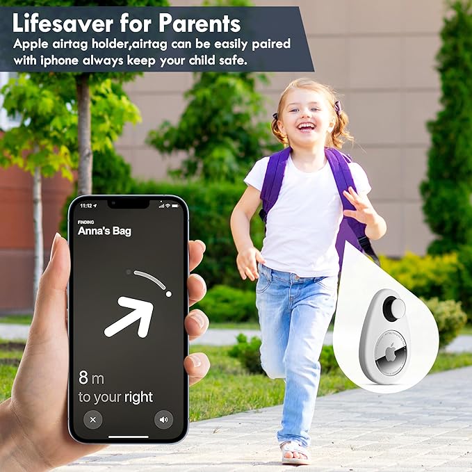Airtag Holder for Kids Hidden 2 Pack, Air Tag Holder with Magnetic Lock Pin Anti-Removal Tool Required, GPS Tracker Case for Children Elderly Pets Backpack Clothing (Black, White)