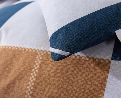 Caressma Navy Blue Plaid Checkered Comforter Set, Fluffy Geometric Grid Gray and Brown Buffalo Twin Size Comforter with Matching Pillow Shams for All Seasons
