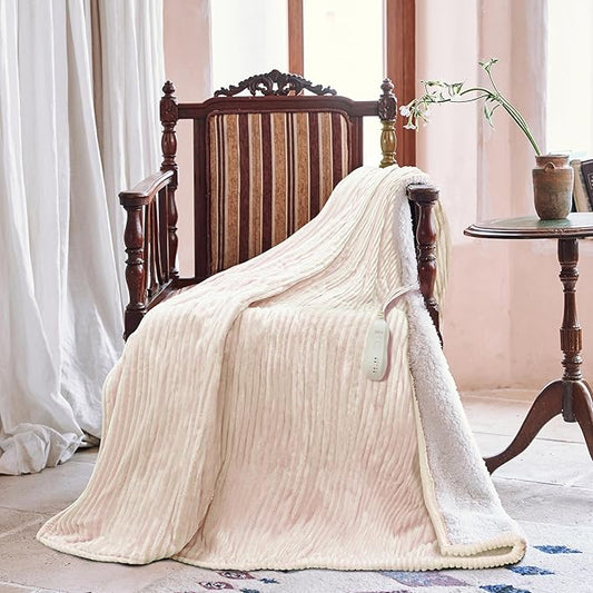 Heated Blanket Electric Throw 50”X60”-Heating Blanket with 5 Heat Settings-3 Hours Auto Off,ETL Certified,Machine Washable (Beige)