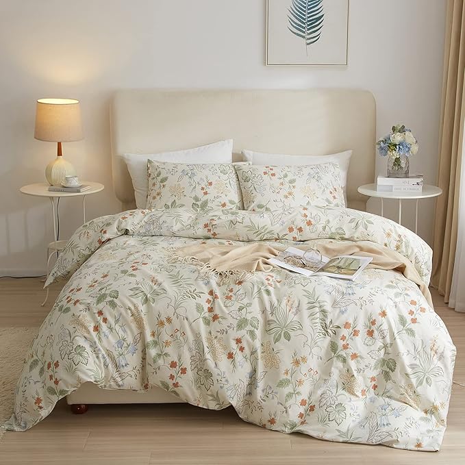 VM VOUGEMARKET Green Floral Comforter Set Full 3 Pcs Vintage Red Flower Down Comforter with 2 Pillowcases All Season Soft Fluffy & Lightweight Comforter Set for Girls Women 80"x90"