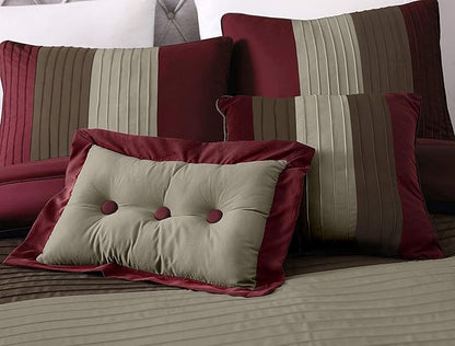 Chezmoi Collection Loft 8-Piece Luxury Striped Comforter Set (California King, Burgundy/Coffee/Brown)