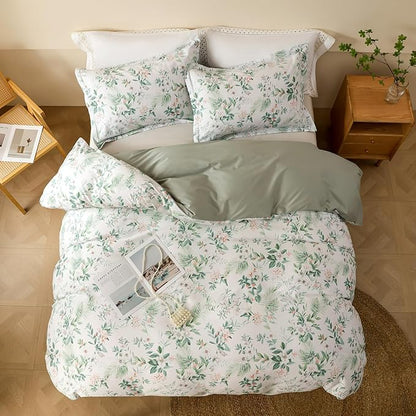 OAITE Duvet Cover Set,100% Cotton Comforter Cover with Floral Pattern Duvet Cover Set,Soft Bedding Set Includes with 3 Piece (2 Pillow Shams,1 Duvet Cover)