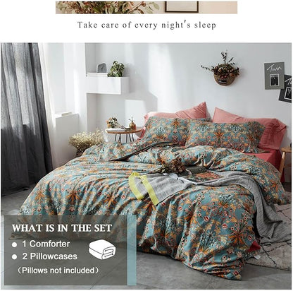 VM VOUGEMARKET Gold Flower Comforter Set Twin XL,Aesthetic Boho Bedding Set Royal Sage Green Floral Comforter with 2 Pillowcases