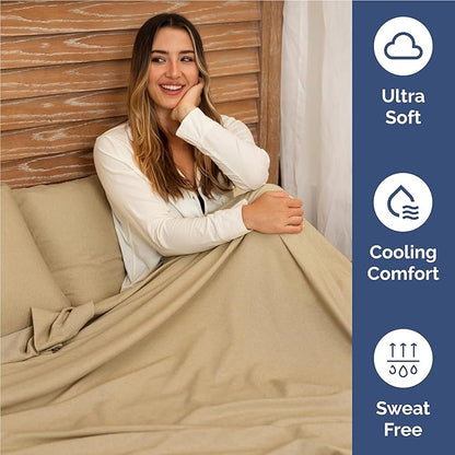 Full 6 Piece Sheet Set - Comfy Breathable & Cooling - Ultra Soft Hotel Luxury Bedding Set w/ 8-16 Inch Deep Pockets - 1 Flat & 1 Fitted Sheet & 4 Pillowcases - Wrinkle Free & Easy Care - Heathered Tan