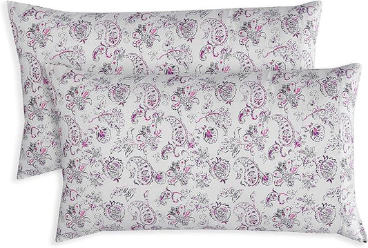 Elegant Comfort Ultra Soft Set of 2 Floral Print Pillowcases - 1500 Premium Hotel Quality Microfiber, Soft and Smooth Envelope Closure 2-Piece Pillow Covers - Standard/Queen, Paisley Purple