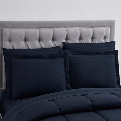Twin Comforter Set 6 Piece Bed in a Bag with Bed Skirt, Fitted Sheet, Flat Sheet, 1 Pillowcase, and 1 Pillow Sham, Twin, Dobby Navy