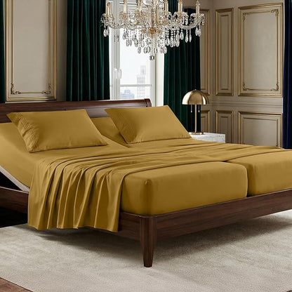 Elegant Comfort Luxurious 1500 Premium Hotel Quality Microfiber Three Line Embroidered Softest 5-Piece Bed Sheet Set, Wrinkle and Fade Resistant, Split King, Bronze