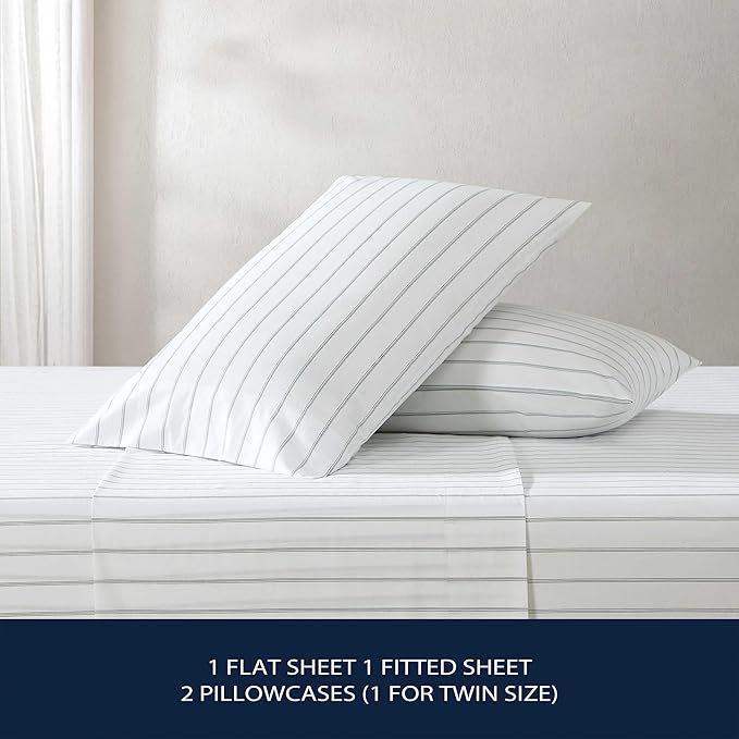 Nautica - King Bed Sheets, Lightweight Cotton Percale Bedding Set with Matching Pillowcases, Crisp & Cool, Oeko-Tex Certified (Skippers Island Green)