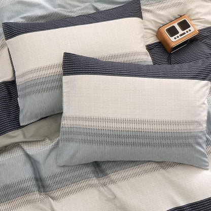 LifeTB Cotton Stripe Duvet Cover Full Size Gray Blue White Stripe Comforter Cover Modern Style Geometric Stripe Bedding Set for Men Boy Teen Boho Stripe Duvet Comforter Cover with Zipper Closure
