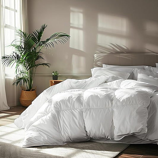 Serta Goose Feather Down Fiber Cotton Comforter Twin Size - 100% Cotton Duvet Insert - Hotel Luxury Hypoallergenic Bedding Comforter All Season Medium Warmth 68 x 90 Inch White