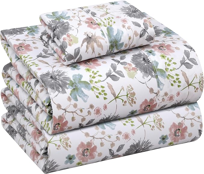 RUVANTI 100% Cotton Sheets – Twin XL Size Percale Bedding, Cooling & Breathable Floral Design, Durable with a Crisp, Soft & Comfortable Feel, 16" Deep Pocket, 3-Piece Set, Dandelion Field