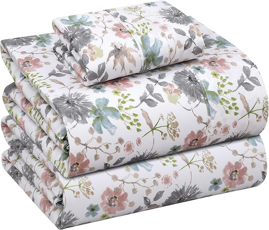 RUVANTI 100% Cotton Sheets – Twin XL Size Percale Bedding, Cooling & Breathable Floral Design, Durable with a Crisp, Soft & Comfortable Feel, 16" Deep Pocket, 3-Piece Set, Dandelion Field