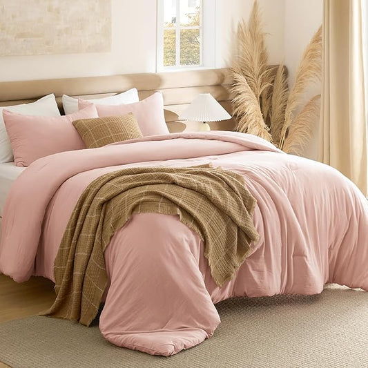 Bedsure Queen Comforter Set, Blush Pink Soft Prewashed Bedding for All Seasons, 3 Pieces GentleSoft™ Bed Set, 1 Lightweight Comforter (90"x90") and 2 Pillowcases (20"x26")