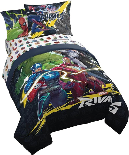 Jay Franco Kids Comforter Set Includes Sheets and Pillow Covers - Soft and Cozy Bed Set for Stylish Room Decor, Official Licensed Bedding, Multi - Marvel Rivals, 5 Piece Twin