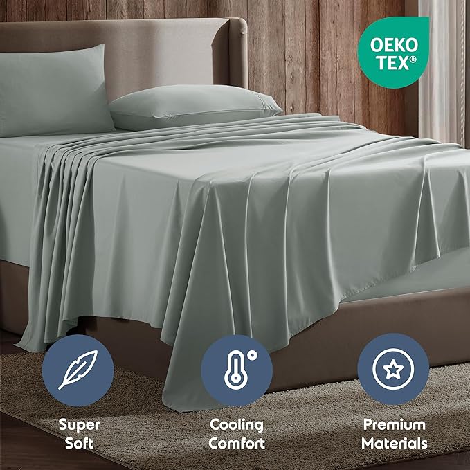 Nestl Queen Sheet Set - Luxury 1800 Ultra-Soft Microfiber Bed Sheets - Double Brushed - Deep Pockets - Easy Fit - 4 Piece Set - Bedding Sheets & Pillowcases (Queen, Sage Green)