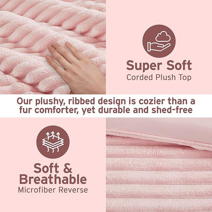 Intelligent Design Twin Comforter Set, Cozy Plush Bedding, Microfiber Reverse, 2 Piece, Lightweight, Super Soft Ribbed Velvet Comforter 1 Sham, All Season Fluffy Bed Set, Avril, Twin/Twin XL Pink