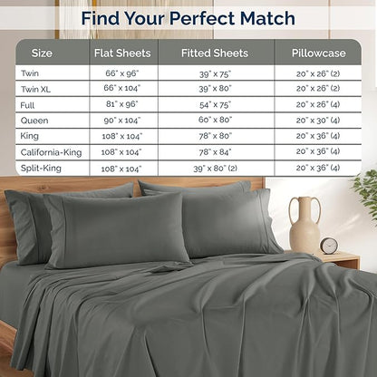 Casa Platino King Sized Sheets – 6 Piece King Size Sheets Set, Ultra Soft & Breathable, With 15 Inch Deep Pocket Fitted Sheet, Cozy Cooling Sheets, Perfect for Daily Use & Machine Washable – Dark Grey