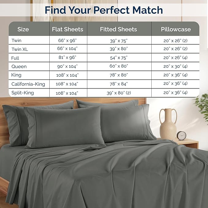 Casa Platino Full Sized Sheets – 6 Piece Full Size Sheets Set, Ultra Soft & Breathable, With 15 Inch Deep Pocket Fitted Sheet, Cozy Cooling Sheets, Perfect for Daily Use & Machine Washable – Dark Grey