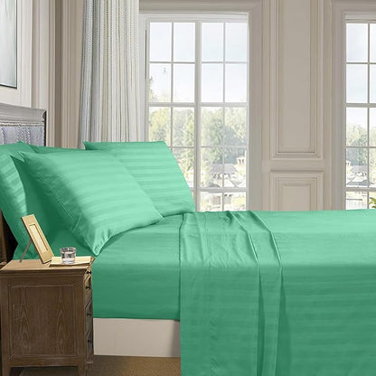 Elegant Comfort Softest and Coziest 4-Piece Sheet Set - 1500 Premium Hotel Quality Microfiber - Deep Pocket, Wrinkle Resistant 4-Piece Damask Stripe Bed Sheet Set, Twin, Paradise Teal