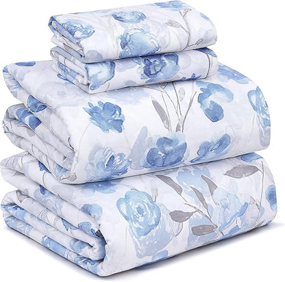 RUVANTI 100% Cotton Sheets – California King Percale Bedding, Cooling & Breathable Floral Design, Durable with a Crisp, Soft & Comfortable Feel, 14" Deep Pocket, 4-Piece Set, Monotones