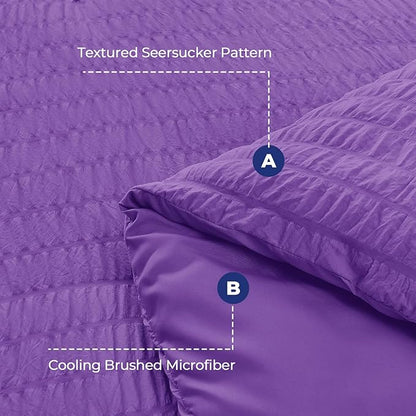 HYMOKEGE Dark Purple Duvet Cover Queen Size, Ultra Soft 3-Piece Seersucker Duvet Cover Set with Zipper Closure, Soft Brushed Microfiber Bedding Set with 8 Corner Ties (90"x90", 2 Pillowshams)