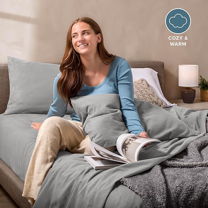 Bare Home Super Soft Fleece Sheet Set - Split King Size - Extra Plush Polar Fleece, No-Pilling Bed Sheets - All Season Cozy Warmth (Split King, Light Grey)