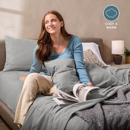 Bare Home Super Soft Fleece Sheet Set - Split King Size - Extra Plush Polar Fleece, No-Pilling Bed Sheets - All Season Cozy Warmth (Split King, Light Grey)