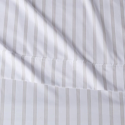 Amazon Basics Lightweight Breathable Brushed Microfiber 4-Piece Bed Sheet Set,Wrinkle Resistant with 14-Inch Deep Pockets,Queen,Taupe Stripe,(Pack of 4)