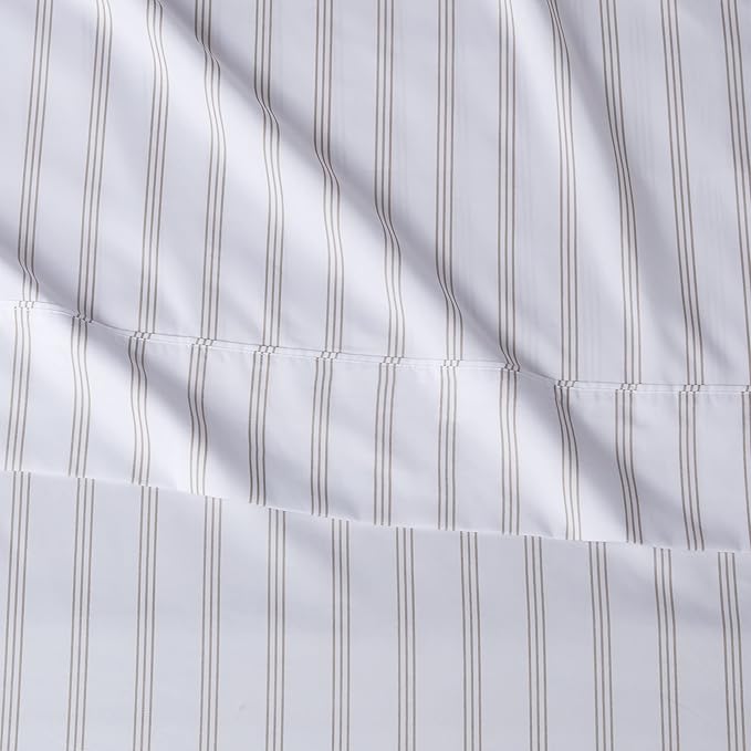 Amazon Basics Lightweight Breathable Brushed Microfiber 4-Piece Bed Sheet Set, Wrinkle Resistant with 14-Inch Deep Pockets, Queen, Taupe Stripe