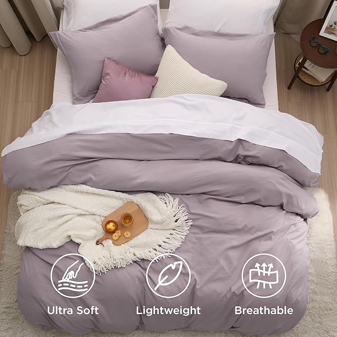 Bedsure Dusty Purple Duvet Cover Full Size - 3 Pieces Prewashed Extra Soft Cotton-Like Polyester Bedding Set, Includes 1 Duvet Cover 80x90 Inches with Zipper Closure & 2 Pillow Shams, No Comforter