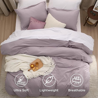 Bedsure Dusty Purple Duvet Cover Full Size - 3 Pieces Prewashed Extra Soft Cotton-Like Polyester Bedding Set, Includes 1 Duvet Cover 80x90 Inches with Zipper Closure & 2 Pillow Shams, No Comforter