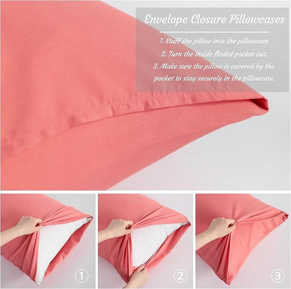 NTBAY Queen Pillow Cases Set of 2, 2 Pack Brushed Microfiber 20x30 Pillow Cases, Soft, Wrinkle, Fade, Stain Resistant Coral Pink Pillow Cases with Envelope Closure, 20x30 Inches, Coral Pink