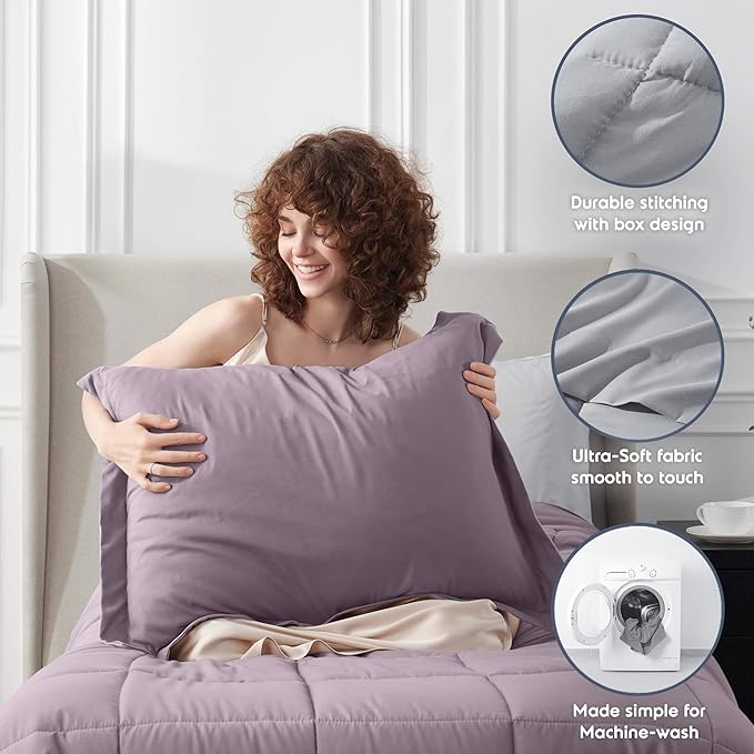 Nestl 5 Piece Twin Comforter Set – Dusty Purple Reversible Bed in a Bag – Complete Twin Size Bedding Set with Sheets, Pillowcase and Sham
