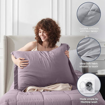 Nestl 5 Piece Twin Comforter Set – Dusty Purple Reversible Bed in a Bag – Complete Twin Size Bedding Set with Sheets, Pillowcase and Sham
