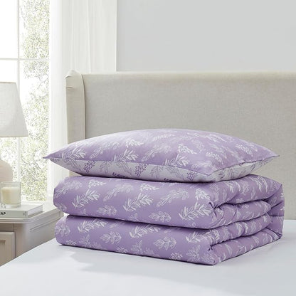 Nestl Twin/Twin XL Comforter Set - Lavender Bed in a Bag Twin, 2 Pieces Reversible Bed Set, Soft Floral Bedding Set for College Dorm, All Season Botanical Comforters with Pillow Sham