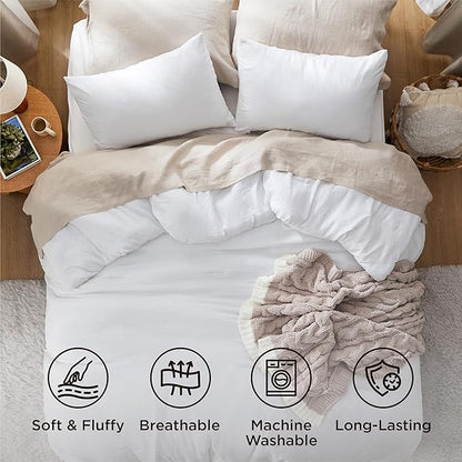 Bedsure Super King Comforter Set, White Soft Prewashed Bedding for All Seasons, 3 Pieces GentleSoft™ Bed Set, 1 Lightweight Comforter (120"x120") and 2 Pillowcases (20"x36")